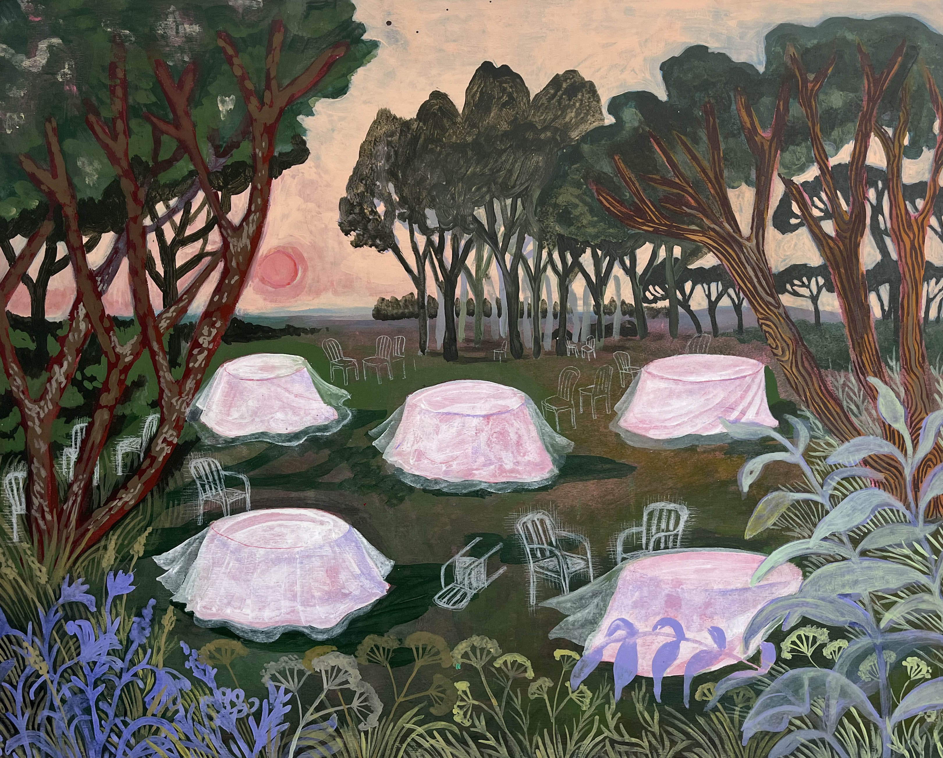 La fête désertée   
peinture sur bois
format 65 cm par 53 cm